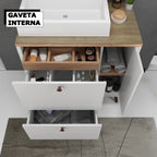 Conjunto para Banheiro Gabinete com Pés Cuba e Espelheira Madri Móveis Bosi 80cm Branco/Tauari