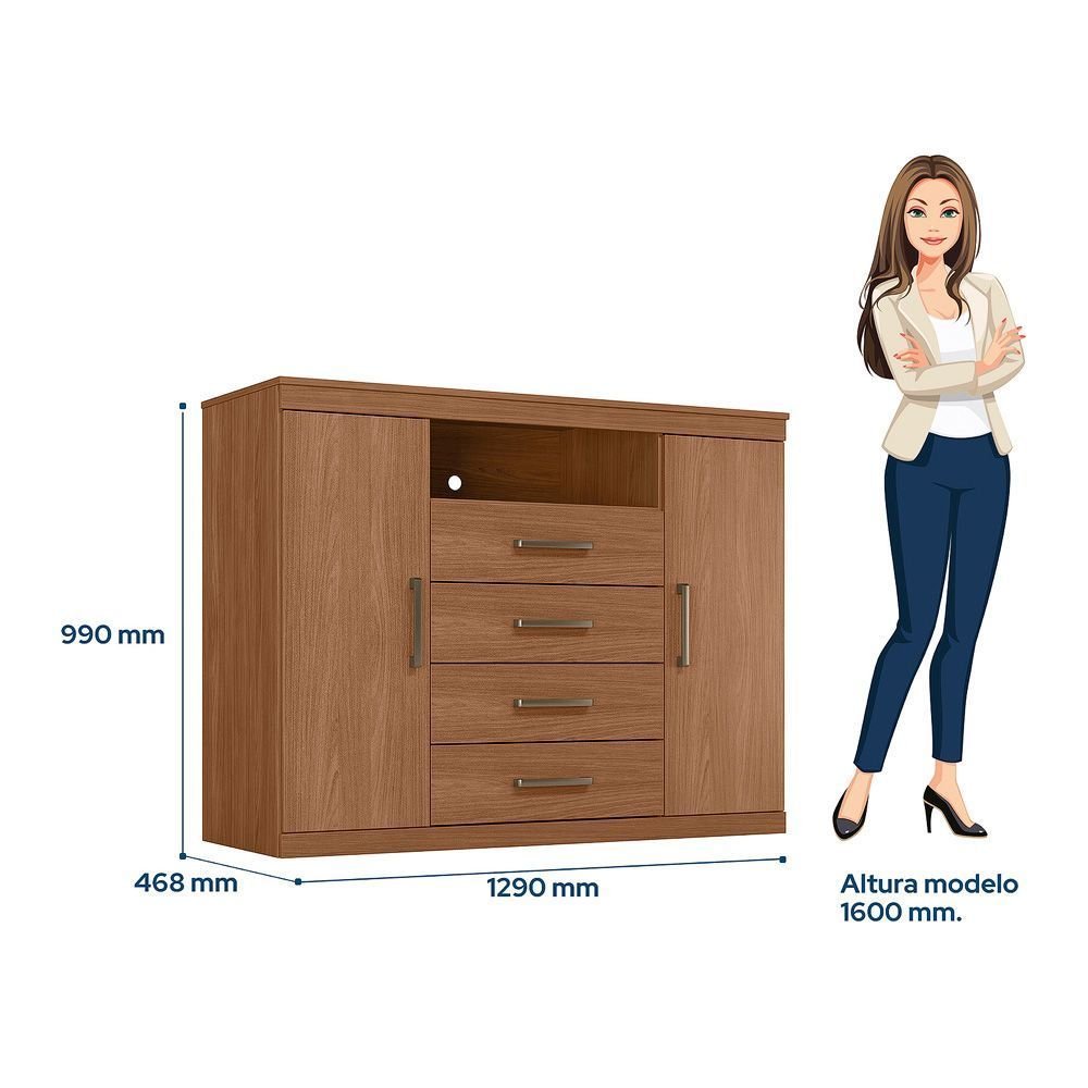 Cômoda para Quarto 2 Portas 4 Gavetas 1 Nicho Master Santos Andirá Marrom/Jatobá
