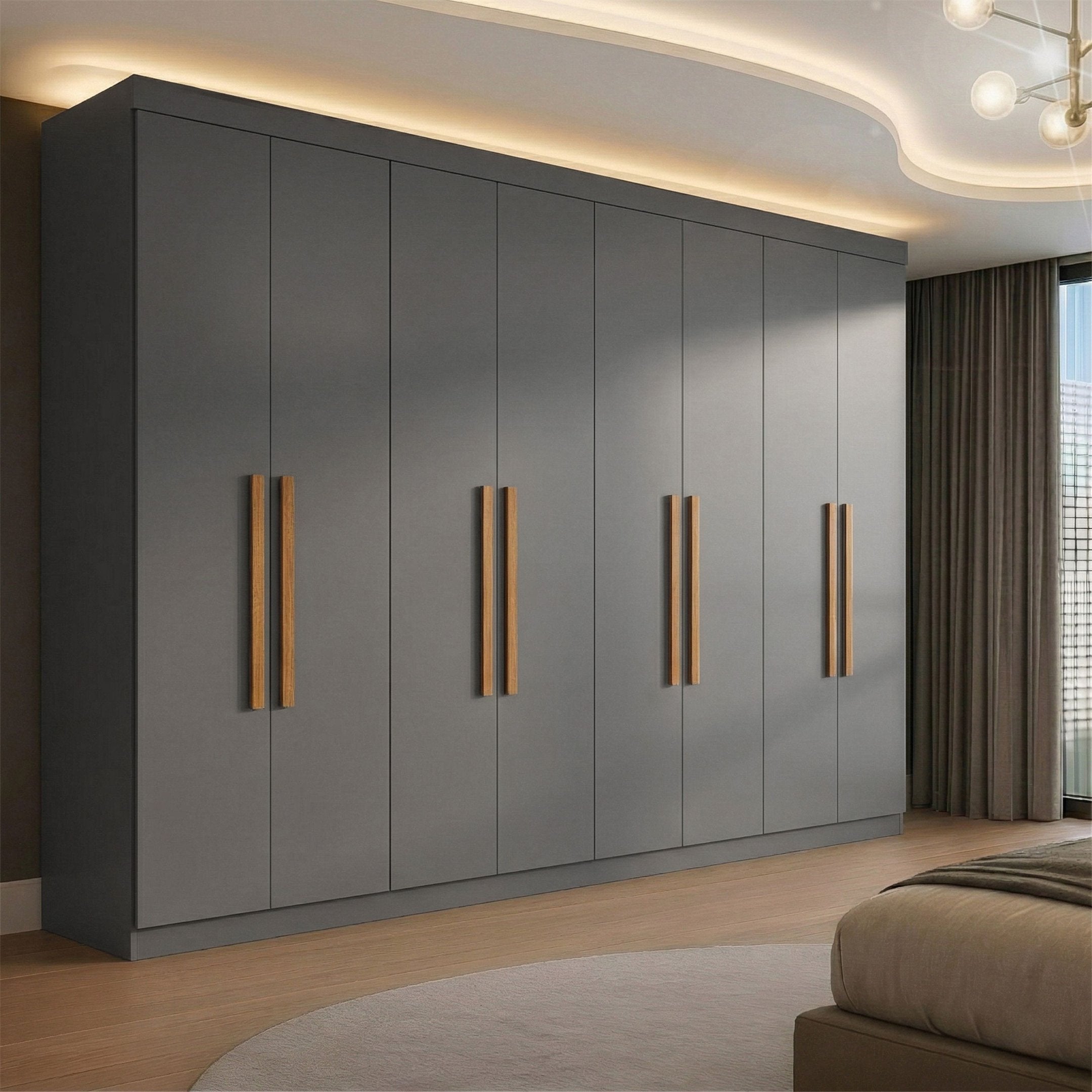 Guarda-Roupa Casal 8 Portas 4 Gavetas Paris Espresso Móveis 100% MDP Cinza/Ônix