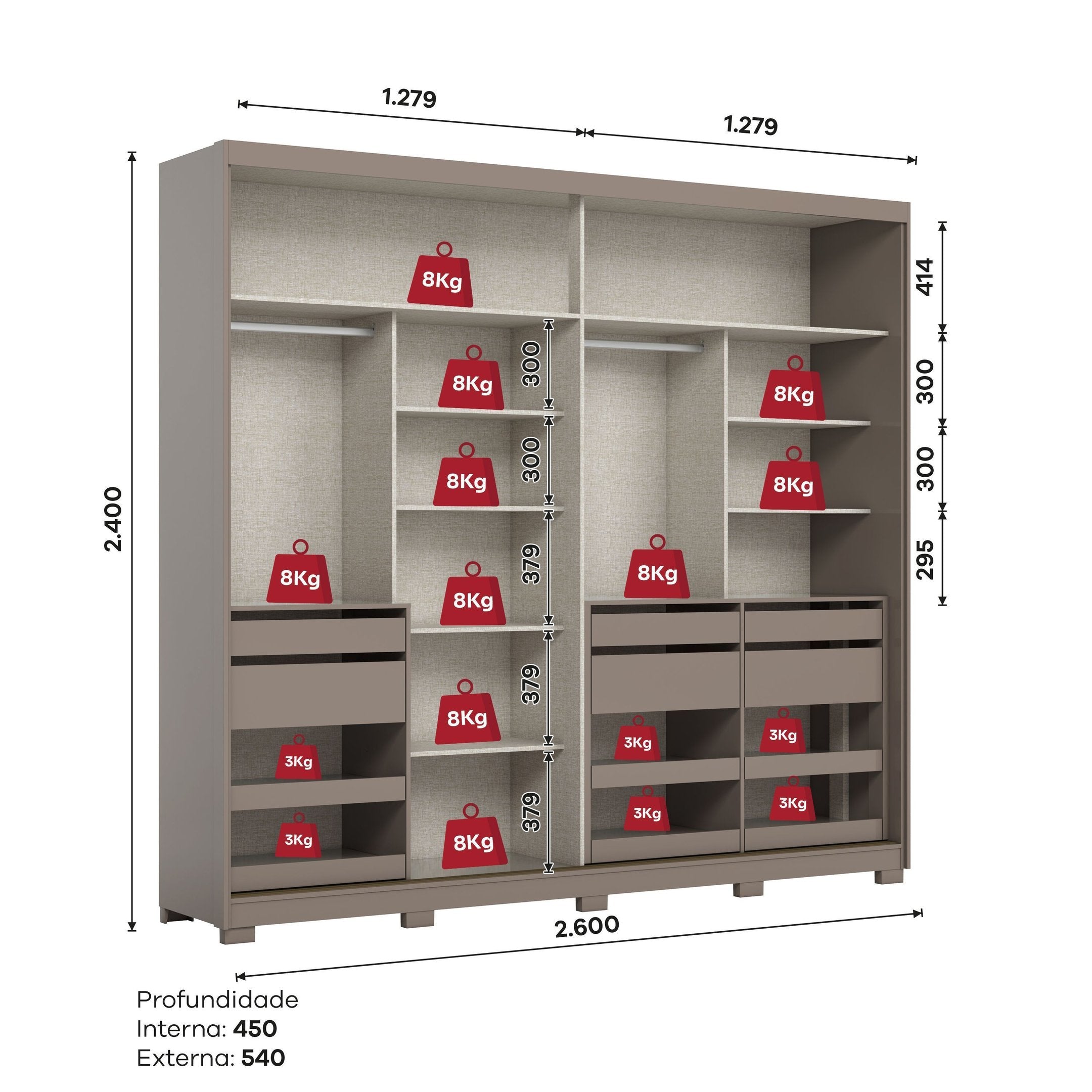 Guarda-Roupa Casal Henn Dream 2 Portas Deslizantes com Espelho 100% MDF Off White/Avelã