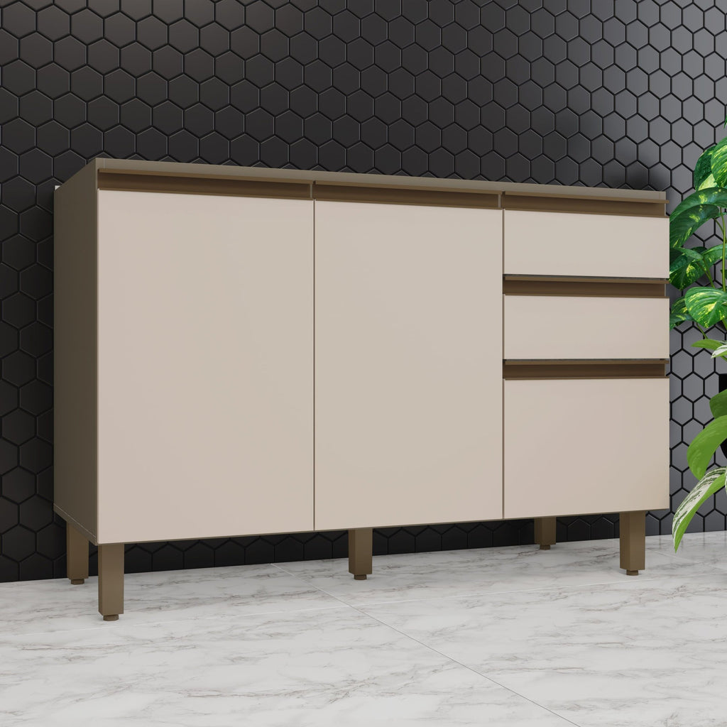 Balcão Pia 2 Gavetas 3 Portas 120cm Connect Henn Cinza/Duna/Cristal