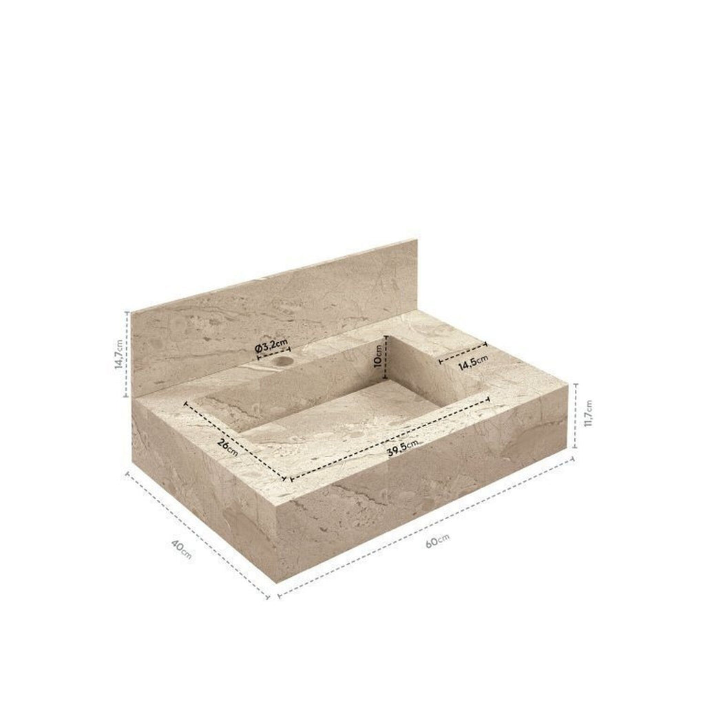 Conjunto para Banheiro Bancada em Porcelanato com Cuba Esculpida, Armário e Espelheira Ripy Bumi 60cm Amarelo/Wood