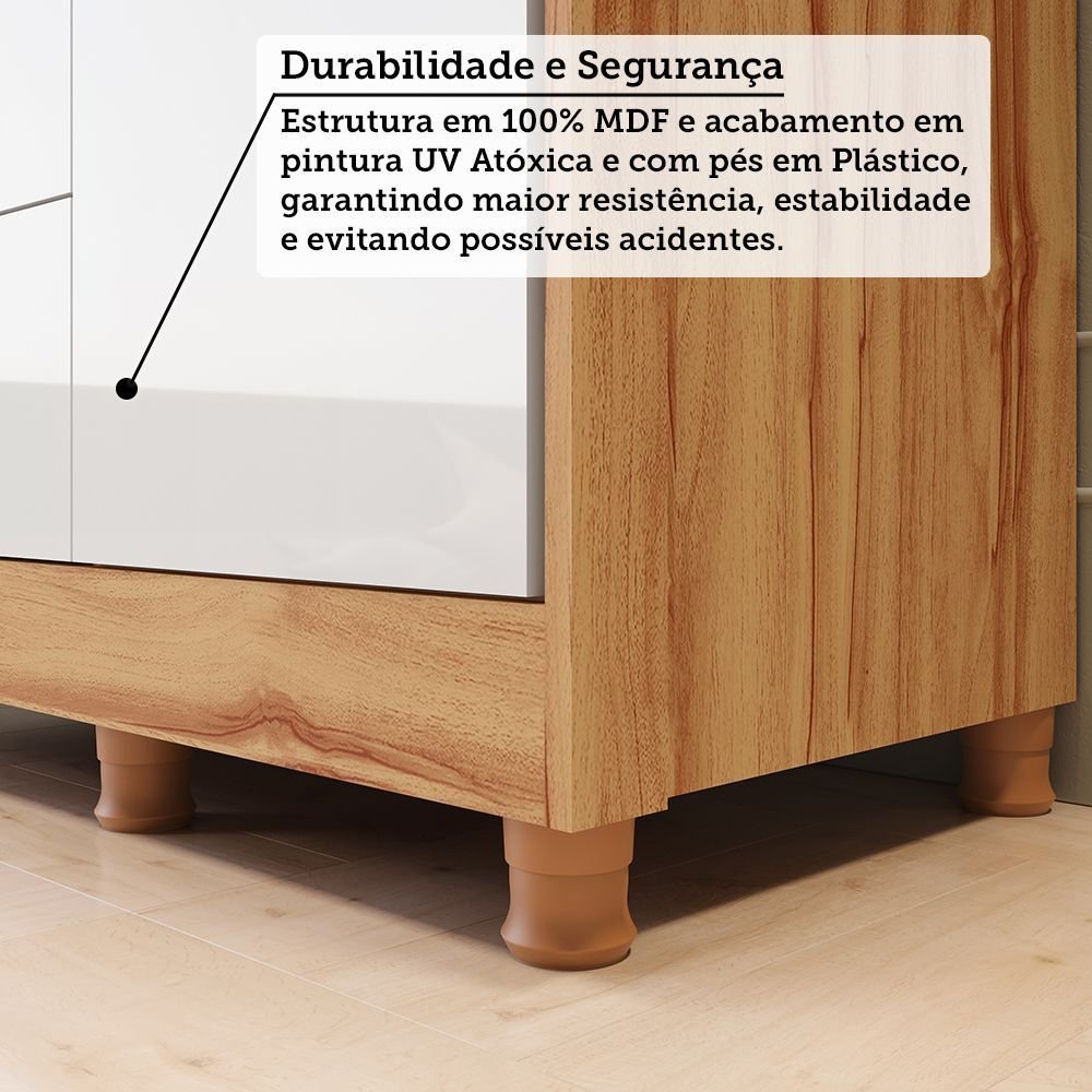 Cômoda de Bebê 120,3cm 1 Porta com Janela e 4 Gavetas Maya Provençal Yescasa Branco/Brilho/Amêndoa