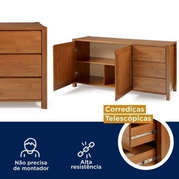 Conjunto Buffet e Cristaleira Madeira Maciça Primavera CabeCasa MadeiraOriginals Marrom
