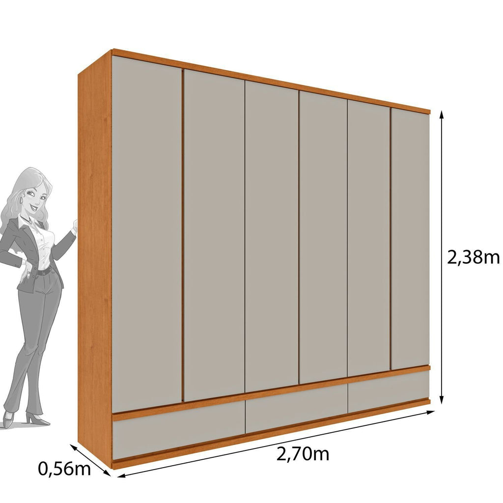 Guarda-Roupa Casal 6 Portas 9 Gavetas 270cm Tóquio Yescasa 100% MDF Bege/Cinamomo/Off White