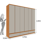 Guarda-Roupa Casal 6 Portas 9 Gavetas 270cm Tóquio Yescasa 100% MDF Bege/Cinamomo/Off White
