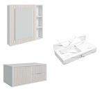 Conjunto para Banheiro Bancada em Porcelanato com Cuba Esculpida, Armário e Espelheira Ripy Bumi 80cm Branco