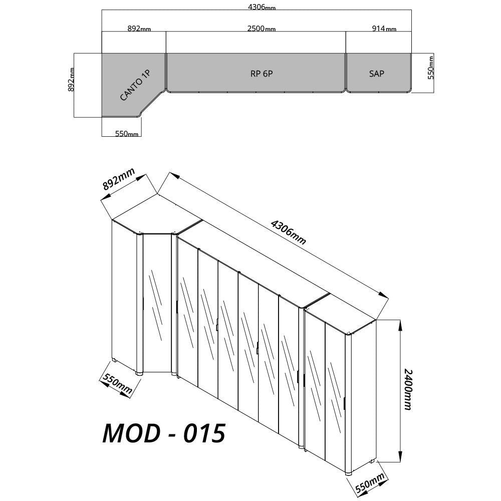 Guarda-Roupa Modulado Reflecta Innova 100% MDF Bege/Off White 339,2cm x 240cm Mod 015 Gelius Móveis