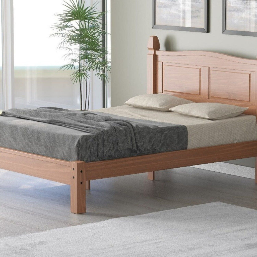 Cama Queen Retrô Madeira Maciça Pinus Corona Movezen Nogueira Claro 167cm