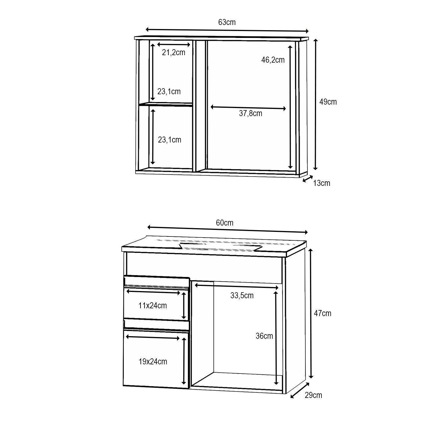 Conjunto Gabinete Suspenso com Cuba e Espelheira Napoli Arte Gabinetes 60cm Branco