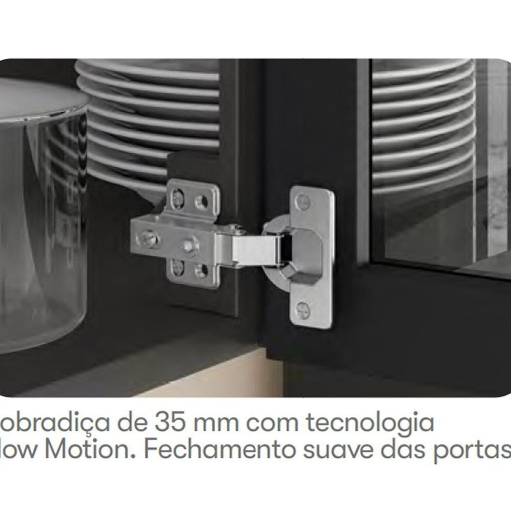 Cozinha Modulada em Aço 5 Peças 8 Portas 3 Gavetas Cristaleira com Rodapé PVC Exclusive Itatiaia Preto/Grafite