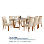 Conjunto Sala de Jantar Mesa Retangular Tampo Vidro/MDF com 8 Cadeiras Luísa Smart Plus Cel Móveis