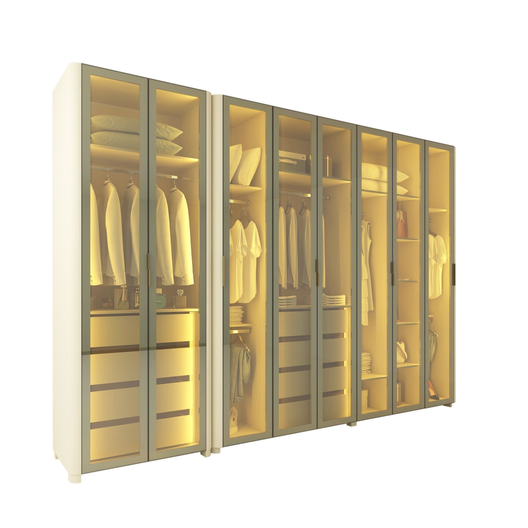Guarda-Roupa Modulado Reflecta Innova 8 Portas 341,4cm x 240cm Mod 012 100% MDF Bege/Off White