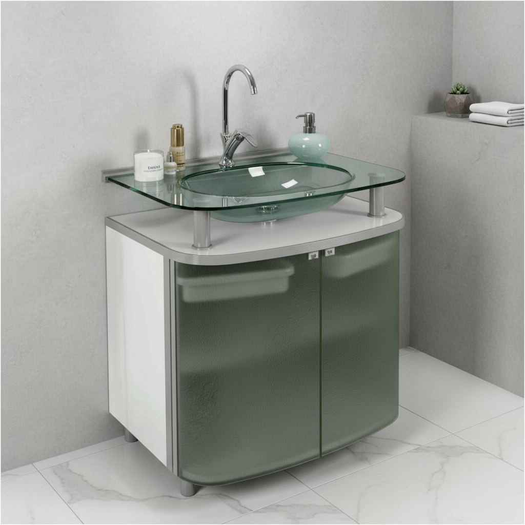 Gabinete para Banheiro Suspenso Cris Metal Standard 62,5cm Cuba de Vidro Branco