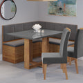 Conjunto Canto Alemão Baú com Mesa Retangular 120x80cm Tampo Vidro e 2 Cadeiras Yescasa