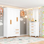 Quarto Bebê Infantil com Guarda-Roupa 4 Portas e 2 Gavetas e Cômoda 4 Gavetas Branco Móveis Leão