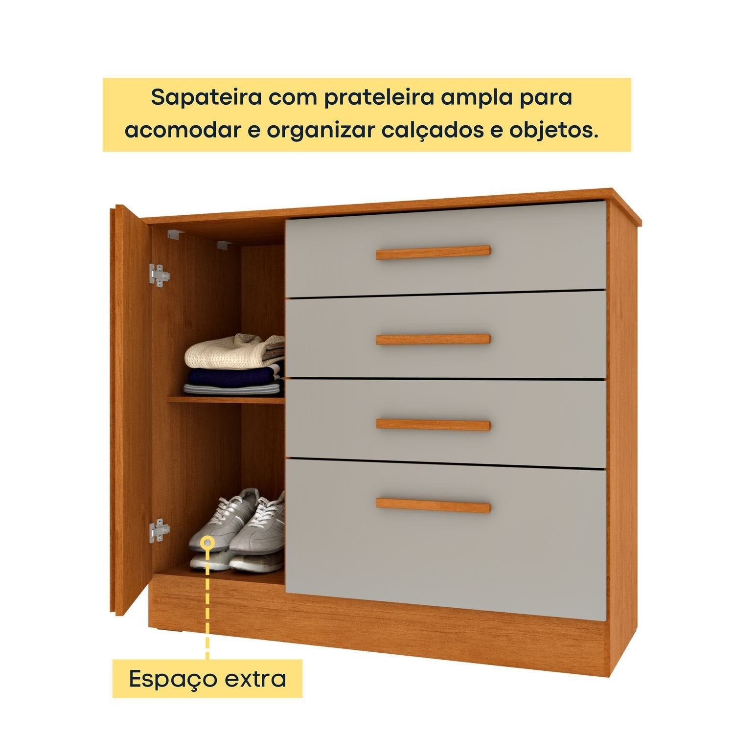Cômoda 4 Gavetas Ripada Nova York 104cm Yescasa Bege/Cinamomo/Off White