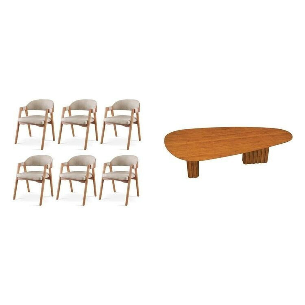 Conjunto Mesa de Jantar Orgânica 200cm com Cadeiras Estofadas Gaia Yescasa Bege/Freijó