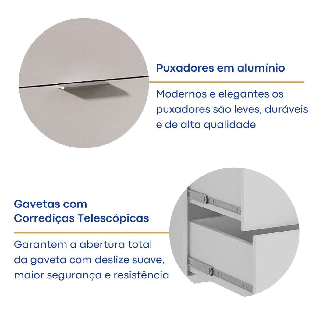 Penteadeira Escrivaninha em L com Espelho LED 5 Gavetas 6 Nichos Foscarini Branco