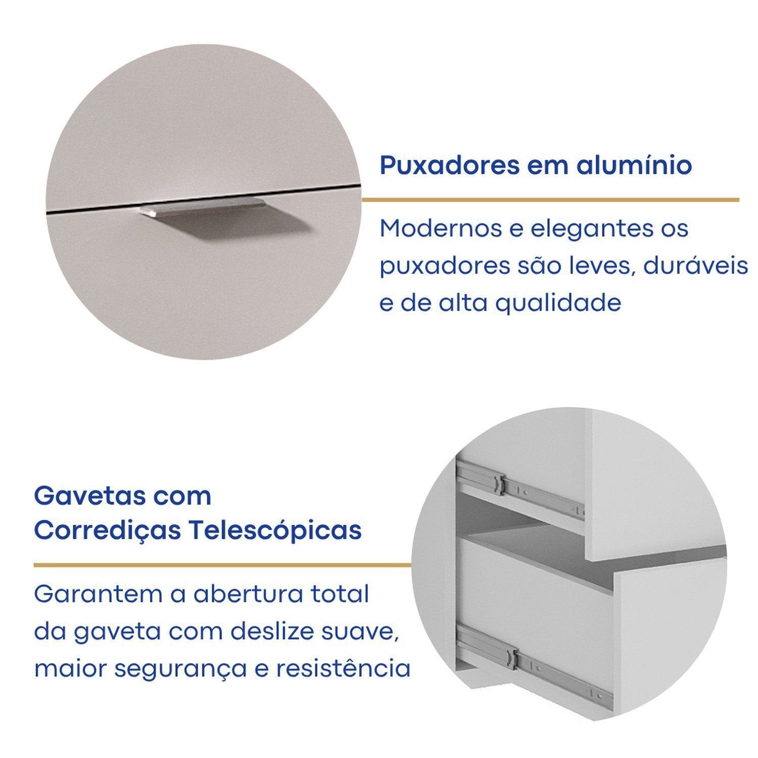 Penteadeira Escrivaninha em L com Espelho LED 5 Gavetas 6 Nichos Foscarini Branco