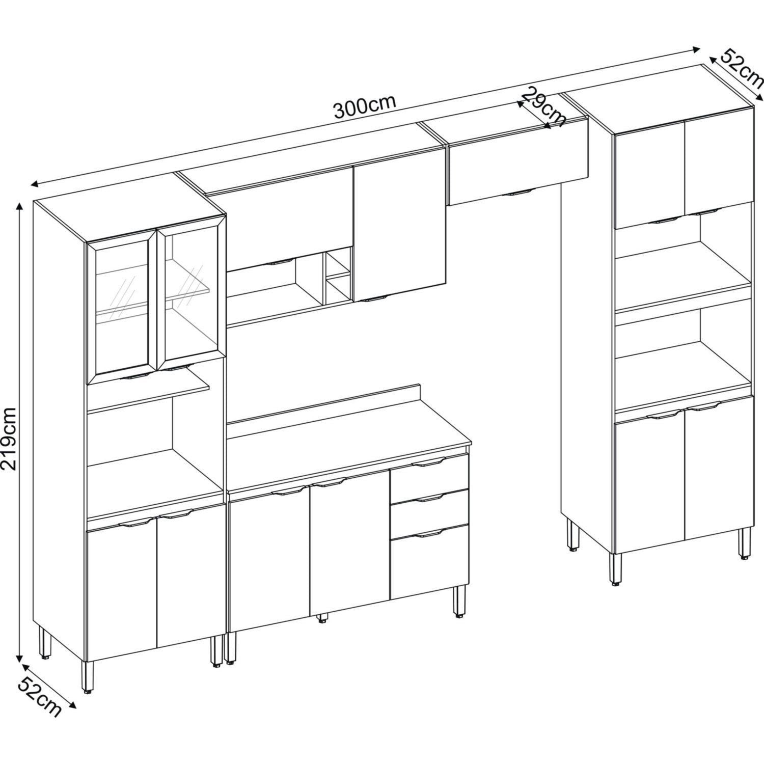 Cozinha Completa Modulada Firenze 05 Peças 14 Portas 2 Gavetas Demóbile Cinza/Avena/Grafito 330x219x52cm