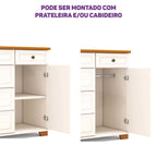 Cômoda 5 Gavetas 1 Porta com Tampo em Madeira Maciça Baby Ananda Casatema MadeiraOriginals Bege/Off-White/Mel
