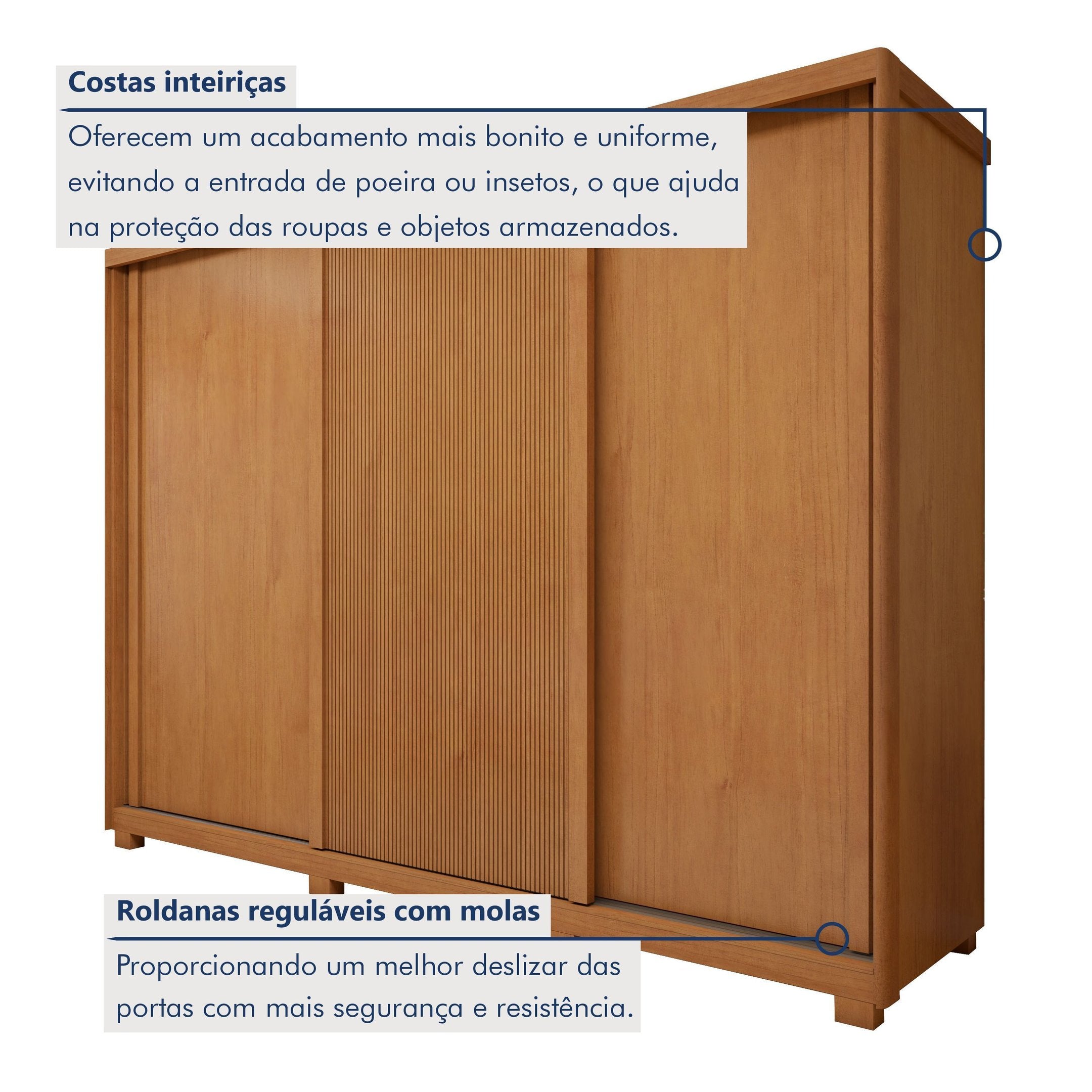 Guarda-Roupa Casal 3 Portas 6 Gavetas com Pés MDF 274cm Ollie Yescasa Marrom Amêndoa Clean/Off White