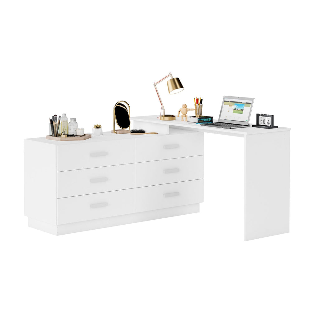 Escrivaninha Mesa Escritório em L com Cômoda Leonie 6 Gavetas 138cm Yescasa