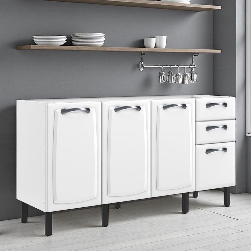 Balcão Cozinha em Aço 4 Portas 2 Gavetas 160cm sem Tampo New Premium Itatiaia Branco
