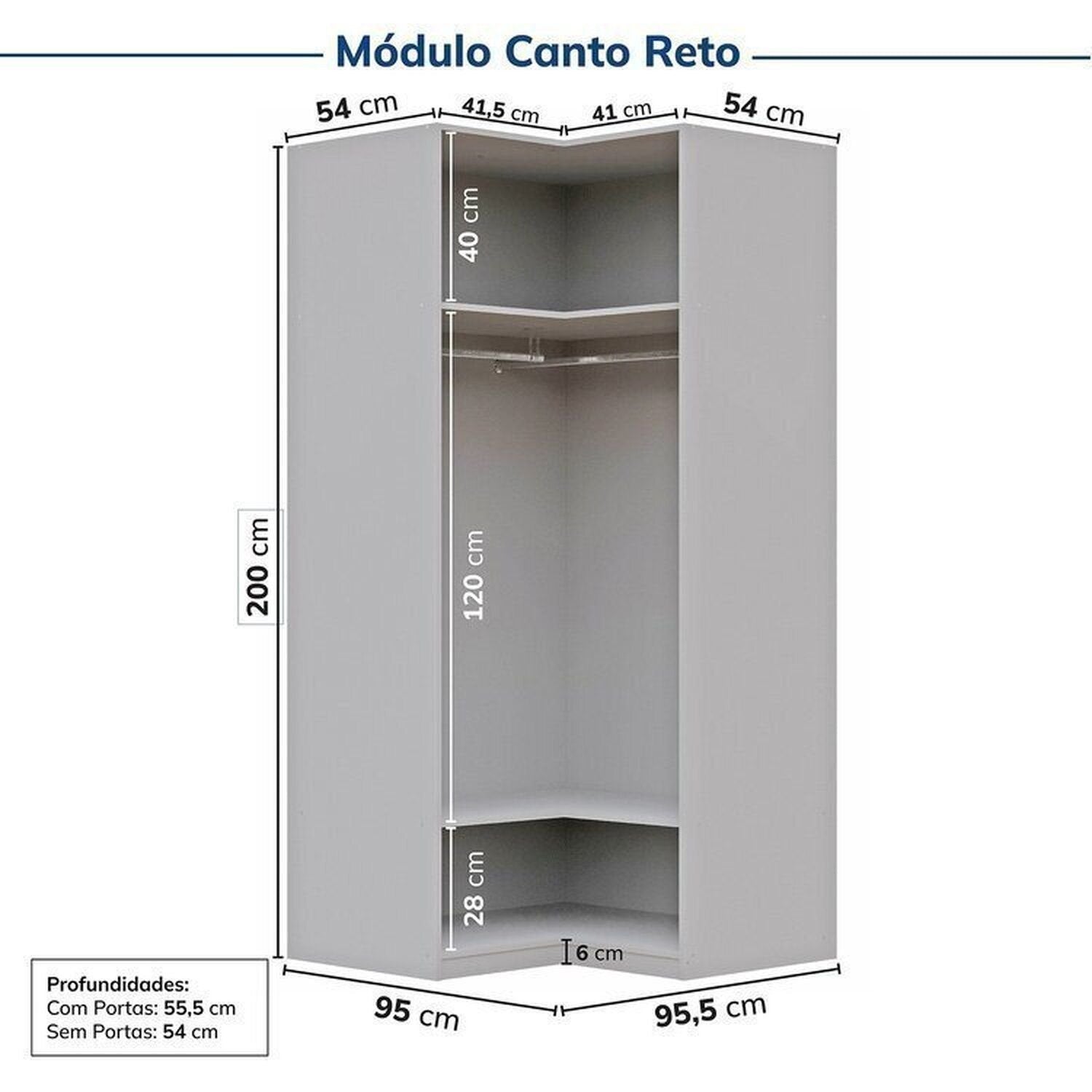 Guarda-Roupa Modulado de Canto 3 Peças 6 Portas Jade CabeCasa MadeiraOriginals