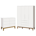 Quarto Infantil Completo Cômoda 6 Gavetas e Guarda-Roupa Classic Elfe Reller Branco Acetinado
