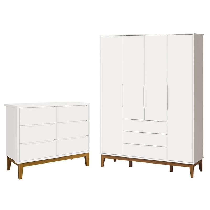 Quarto Infantil Completo Cômoda 6 Gavetas e Guarda-Roupa Classic Elfe Reller Branco Acetinado