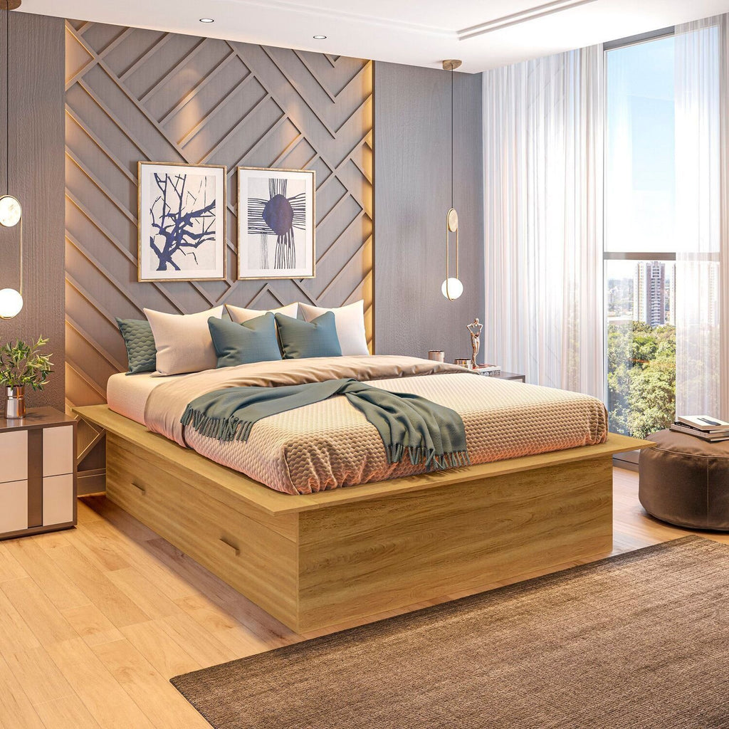 Cama Casal/Queen Adulto com 4 Gavetas Gades Yescasa Marrom/Freijó