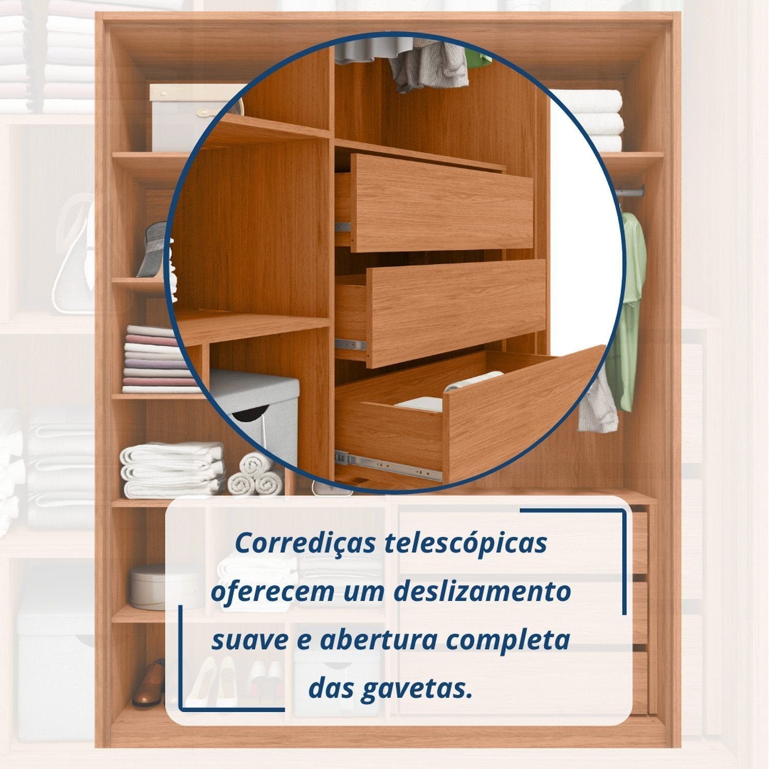 Guarda-Roupa 4 Portas Reflecta 3 Gavetas 100% MDF Freijó New Reflex Caemmun