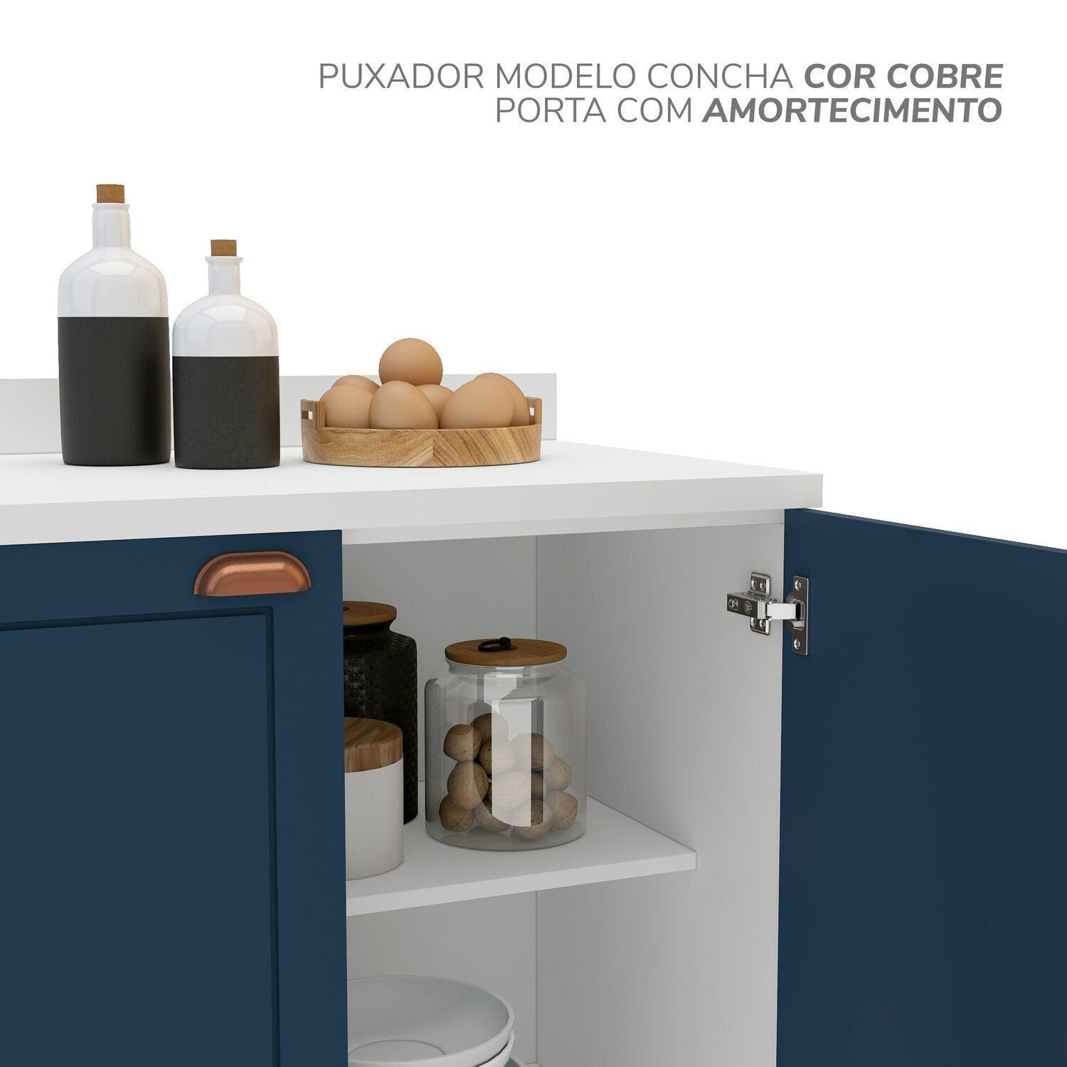 Balcão para Cozinha 2 Portas 80cm sem Tampo Pérola Yescasa Branco/Azul