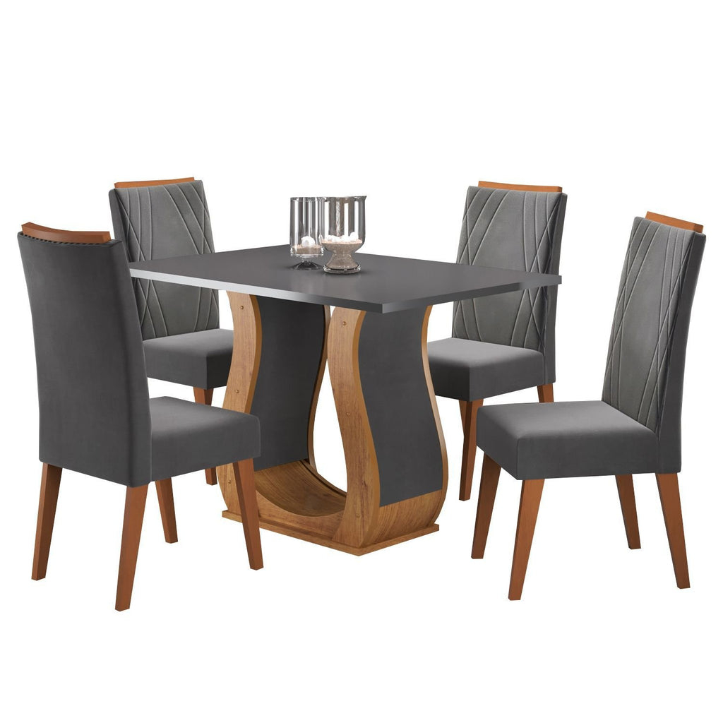 Conjunto Sala de Jantar Mesa Retangular Tampo MDF com 4 Cadeiras Nubia Viero 880268