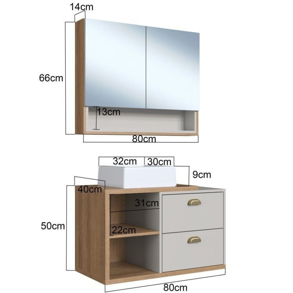 Conjunto para Banheiro Gabinete Suspenso com Cuba e Espelheira Helena FAEMA 80cm Marrom/Mel/Arenas
