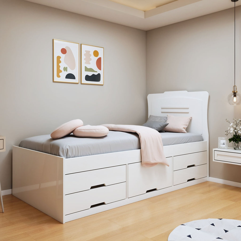 Cama Solteiro 5 Gavetas Júlia Conquista Móveis Branco