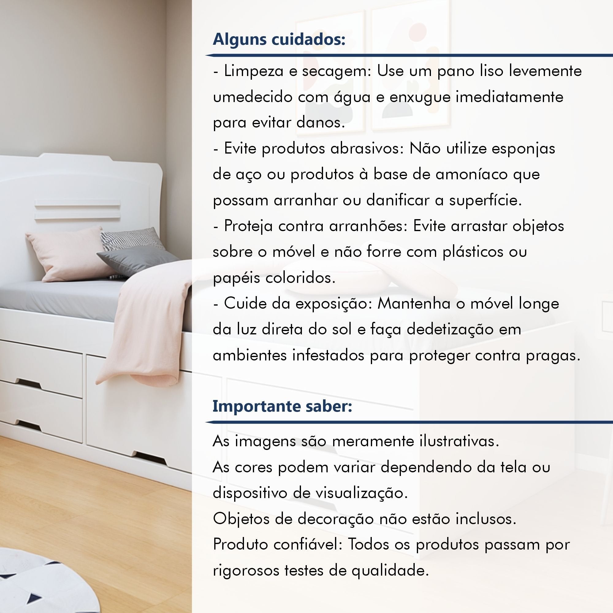 Cama Solteiro 5 Gavetas Júlia Conquista Móveis Branco