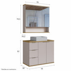 Conjunto para Banheiro Gabinete Suspenso com Cuba e Espelheira Aqua Estilare 76cm Bege/Panna/Carvalho