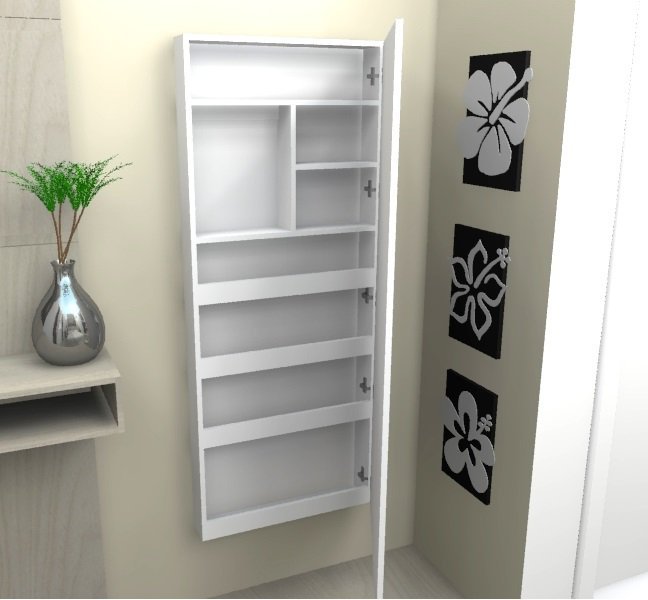 Espelheira Suspensa para Banheiro Marcenaria BrasilWeb com Porta Espelhada 60cm Branco