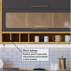 Cozinha Completa Modulada 100% MDF 7 Peças 14 Portas 6 Gavetas e Vidro 429cm Vicenza Espresso Móveis Cinza/Amêndoa/Chumbo