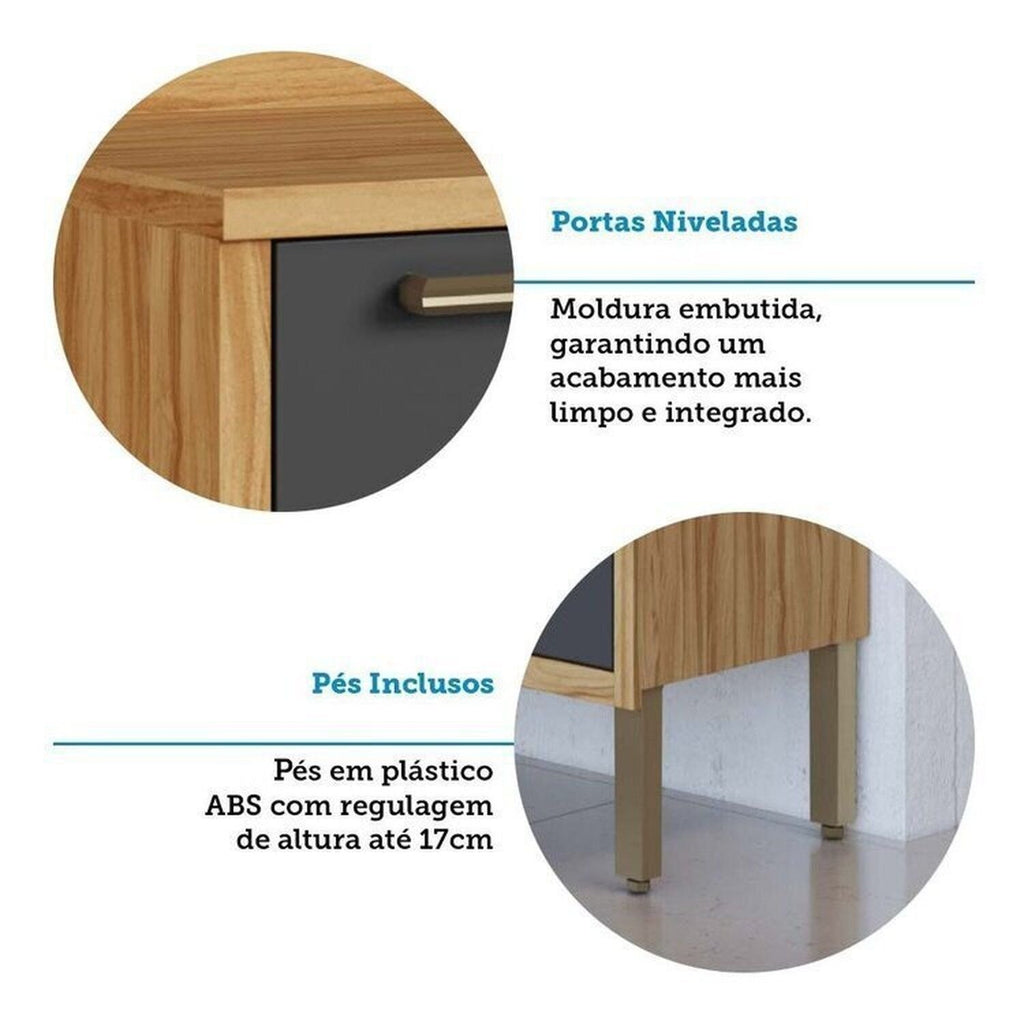 Cozinha Completa Modulada 100% MDF 7 Peças 14 Portas 6 Gavetas e Vidro 429cm Vicenza Espresso Móveis Cinza/Amêndoa/Chumbo