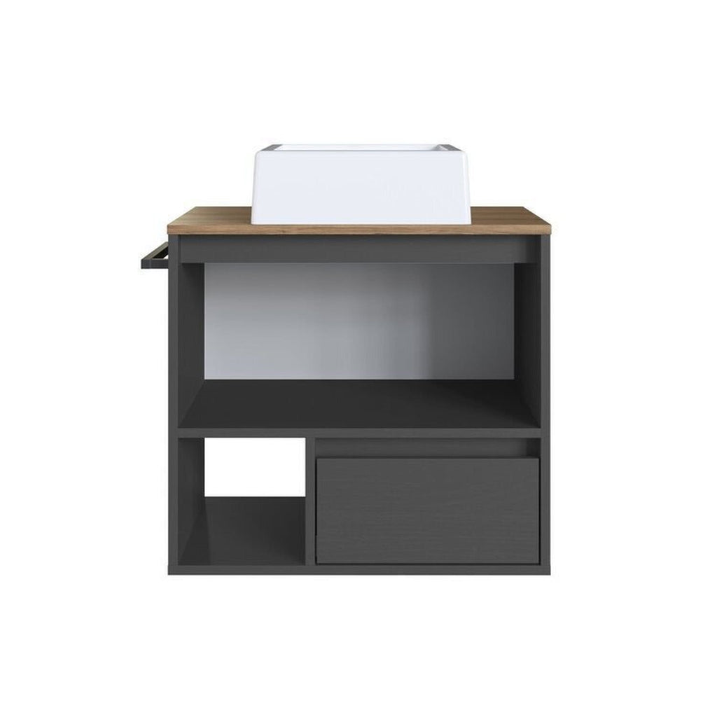 Conjunto para Banheiro Gabinete Suspenso com Cuba e Espelheira Prodecor CJ8050.20 60cm Preto/Mel/Grafite