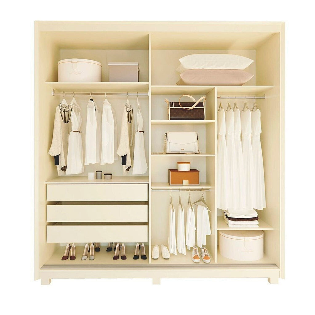 Guarda-Roupa Casal 2 Portas Reflecta com Pés e LED 100% MDF Platinum Gelius Móveis Bege/Off White
