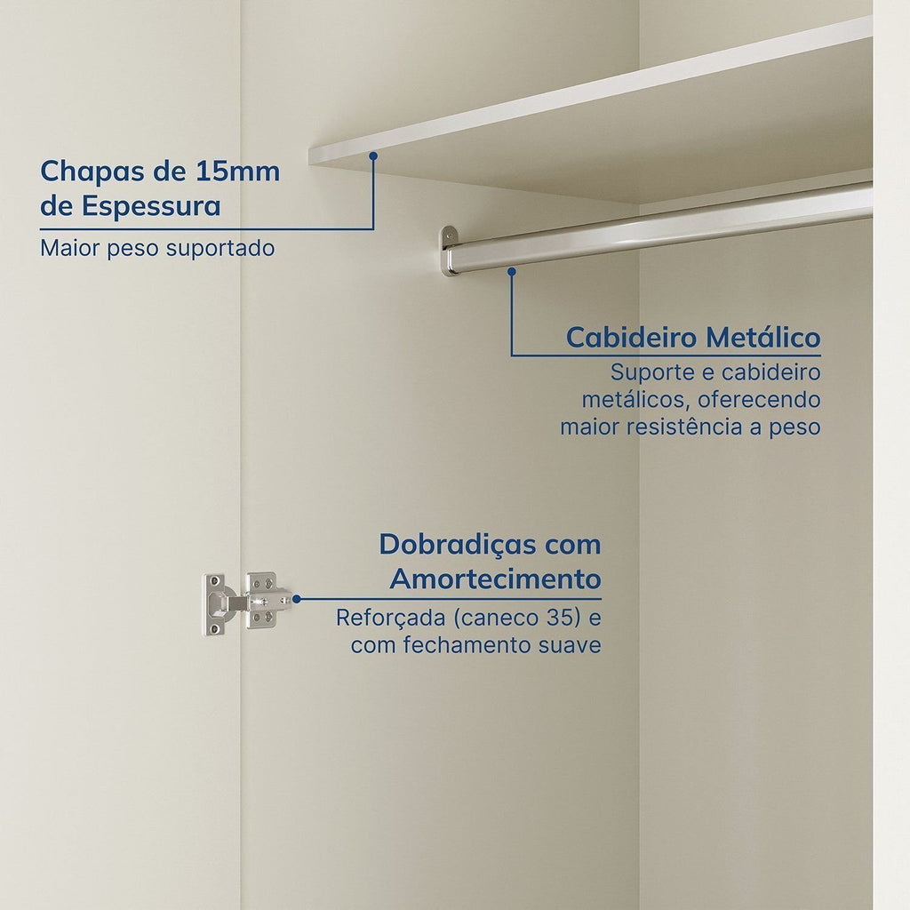 Guarda-Roupa Casal 4 Portas 2 Gavetas Ananda CabeCasa 100% MDF Bege/Offwhite