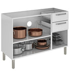 Balcão Cozinha em Aço 3 Portas 2 Gavetas 120cm sem Tampo Dobradiças Slow Motion Tarsila Itatiaia Branco