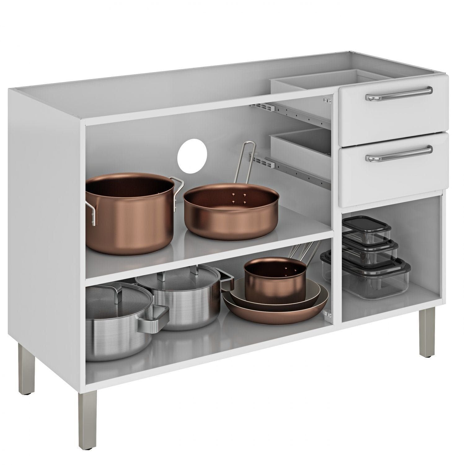 Balcão Cozinha em Aço 3 Portas 2 Gavetas 120cm sem Tampo Dobradiças Slow Motion Tarsila Itatiaia Branco