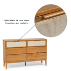 Cômoda 6 Gavetas Madeira Maciça com Telinha Rattan Viena Mel Marrom Artemobili
