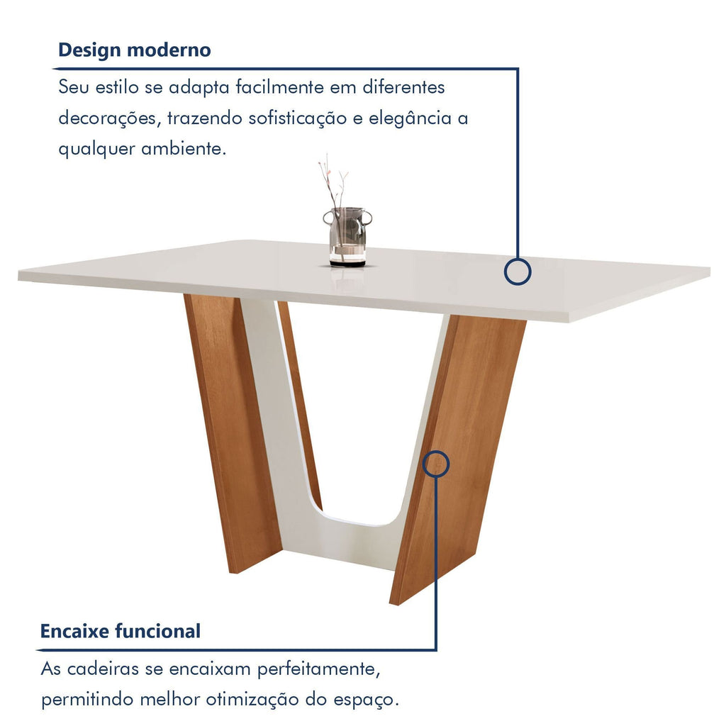 Conjunto Sala de Jantar Mesa Tampo Dakota Plus 160x80cm com 6 Cadeiras Luisa Yescasa
